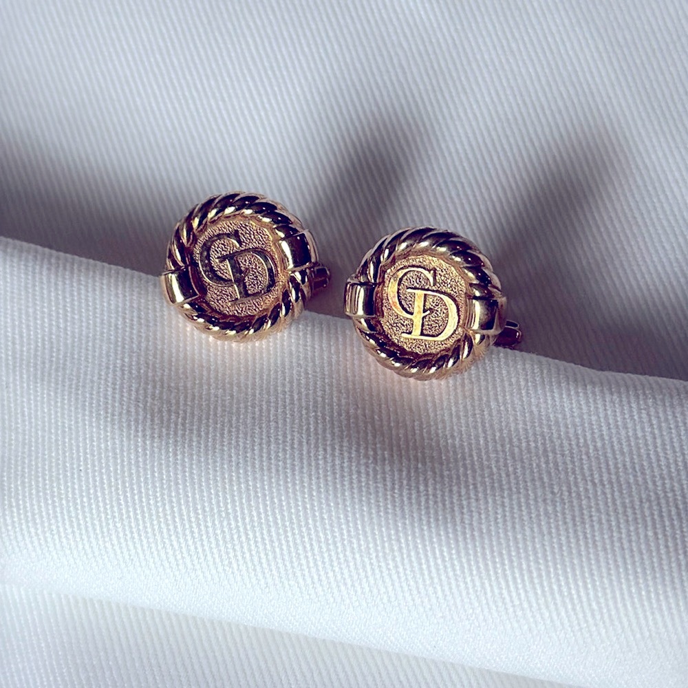 Christian Dior Logo Gold Tone Cufflinks